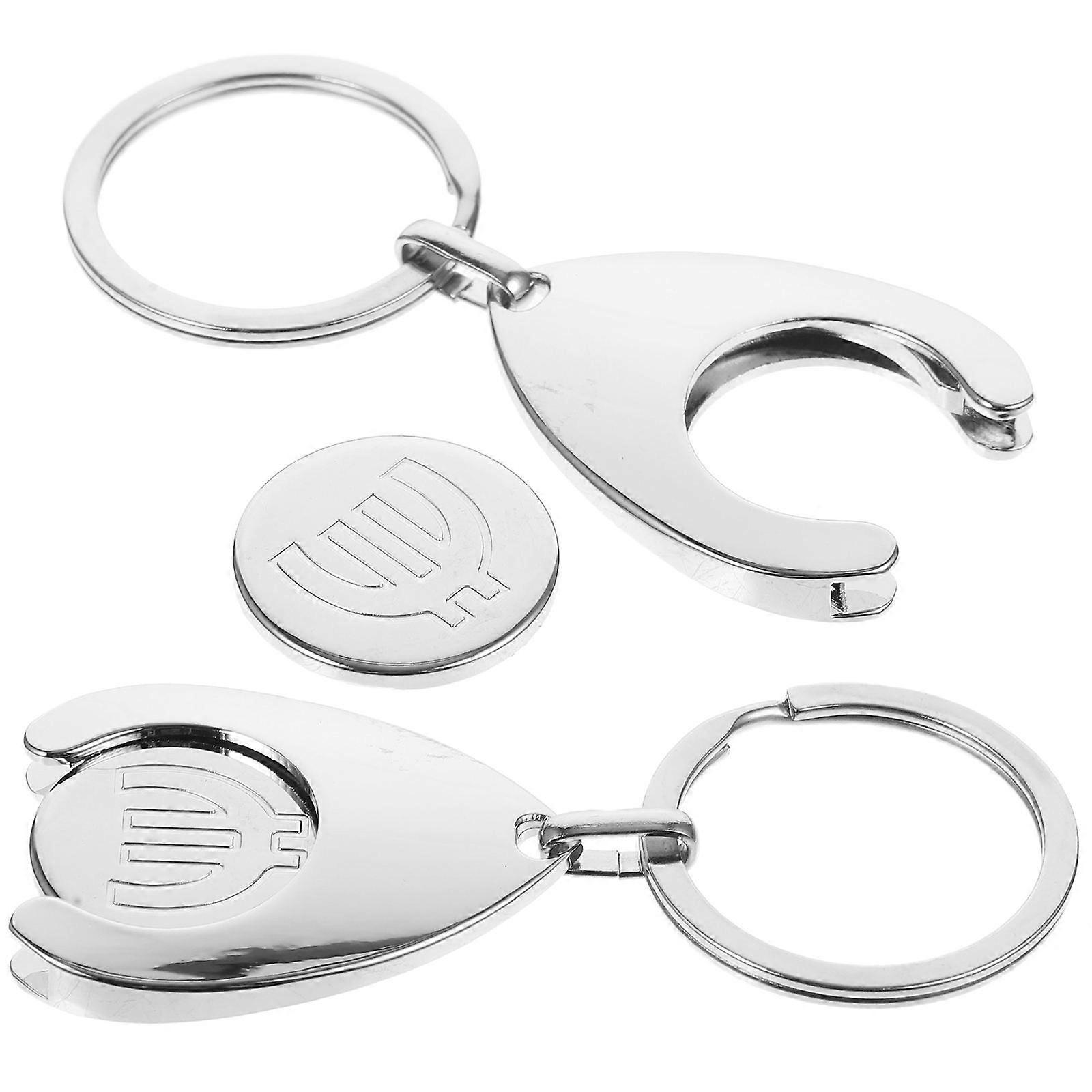 Metal Token Keyrings Shopping Trolley Token Key Ring with 2Pcs Coin Keychains