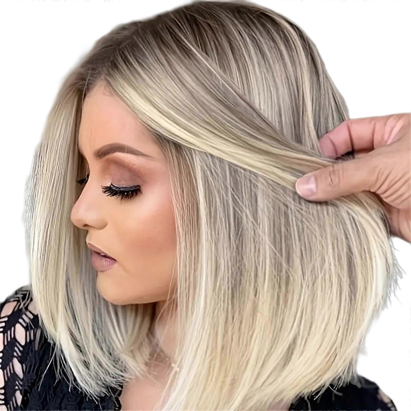 Natural Volumes Synthetic Short Bob Full Wigs With Breathable Lining For Daily Use And Active Lifestyle  Light golden