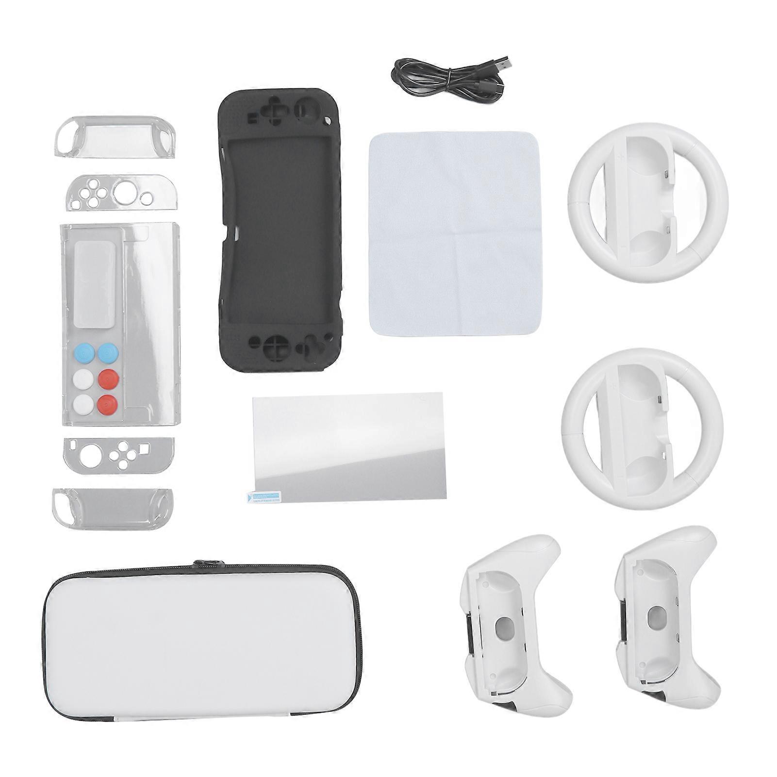 Game Accessories Kit 16 in 1 Controller Bracket Screen Protector Thumb Grip Cover with Carrying Case for OLED