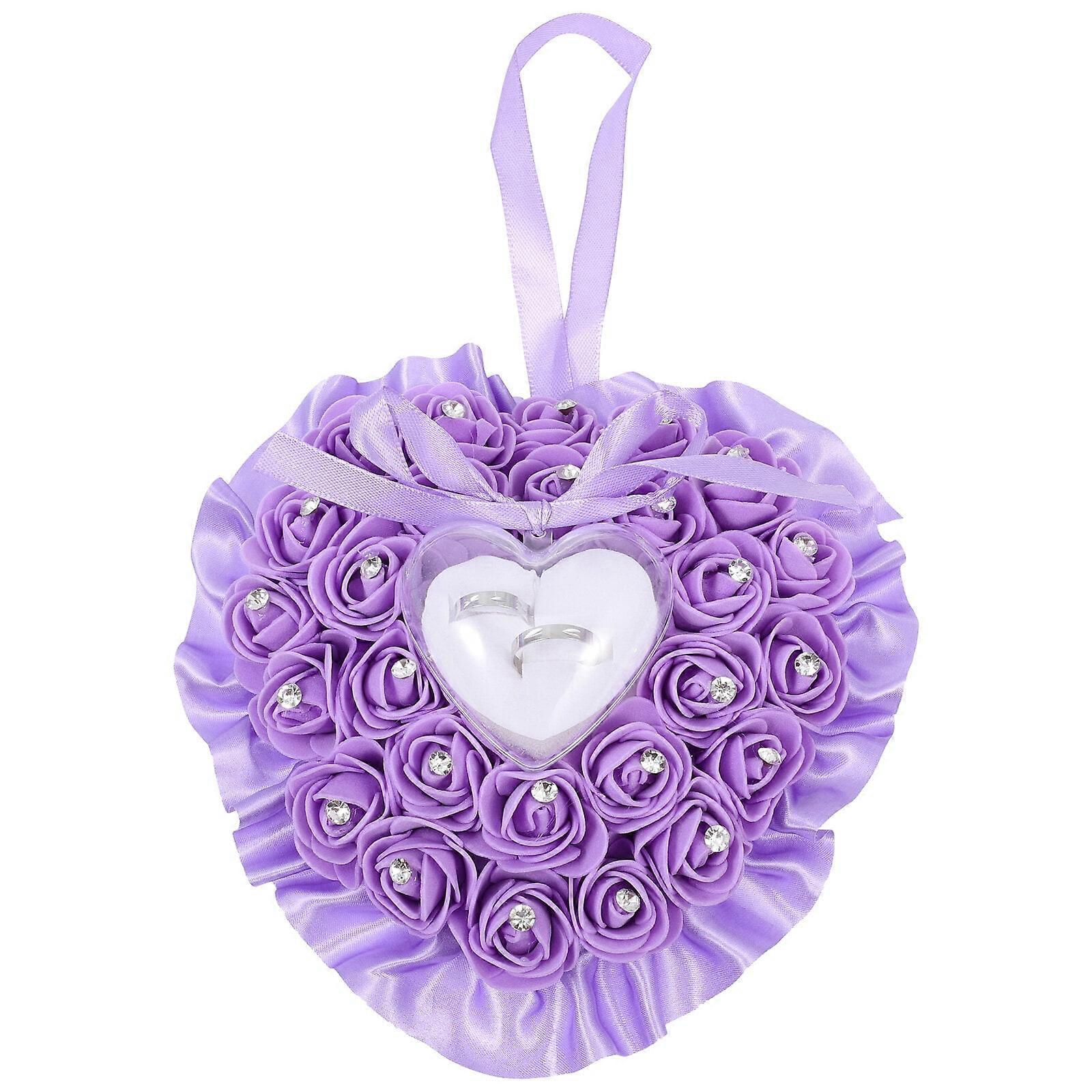 Wedding Heart Rose Flower Ring Box Ring Storage Case Ring Pillow for Wedding