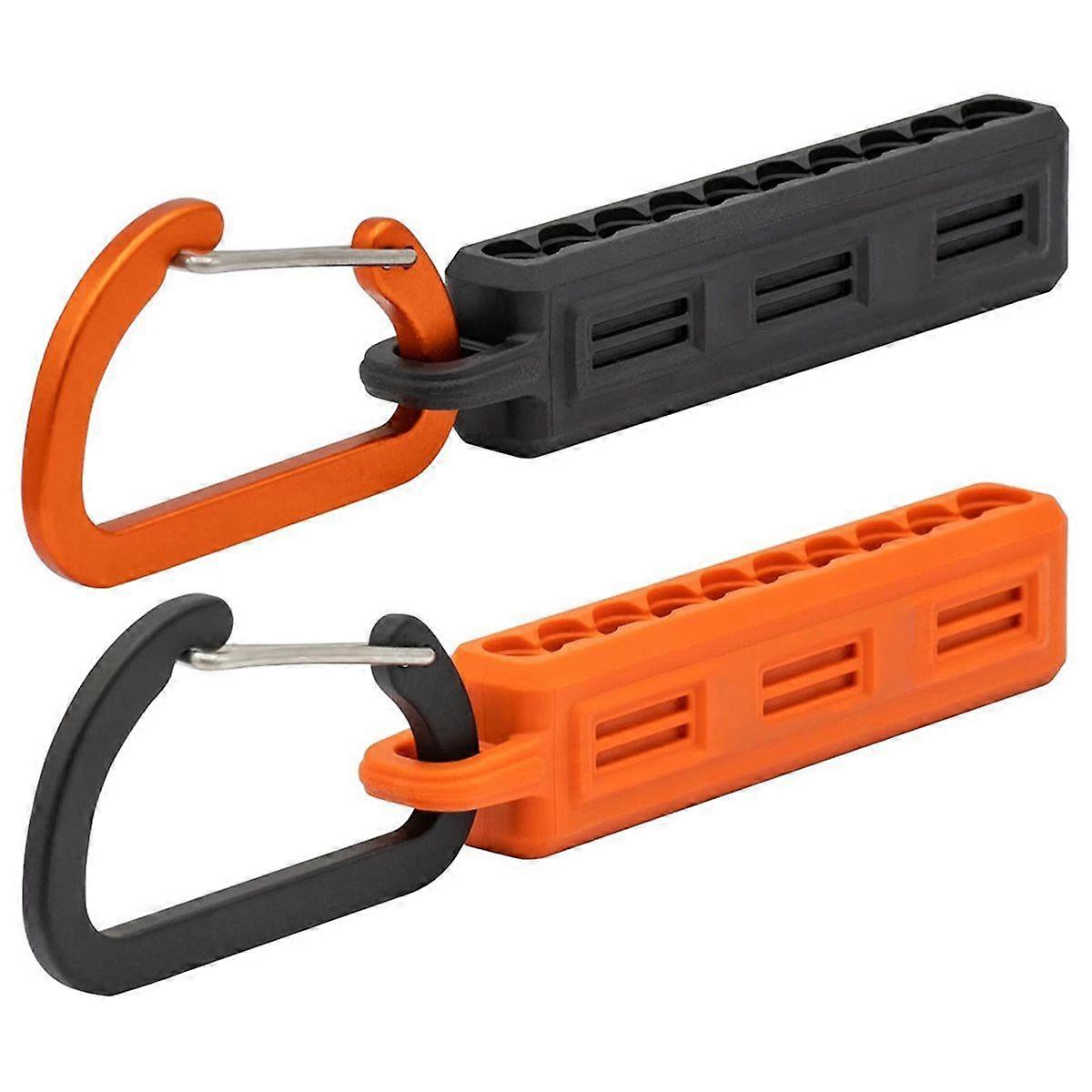 Screwdriver Bit Holder Storage Organizer - 10-Hole Black and Orange Bit Holder with Carabiner - 2 P