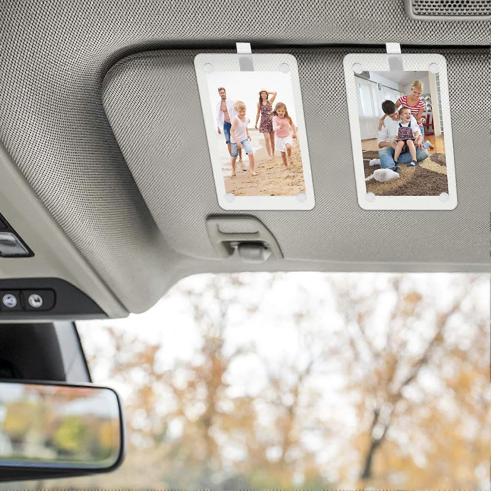 2Pcs Car Sun Visor Photo Holder with Magnetic Acrylic Frame for Universal Vehicle Display