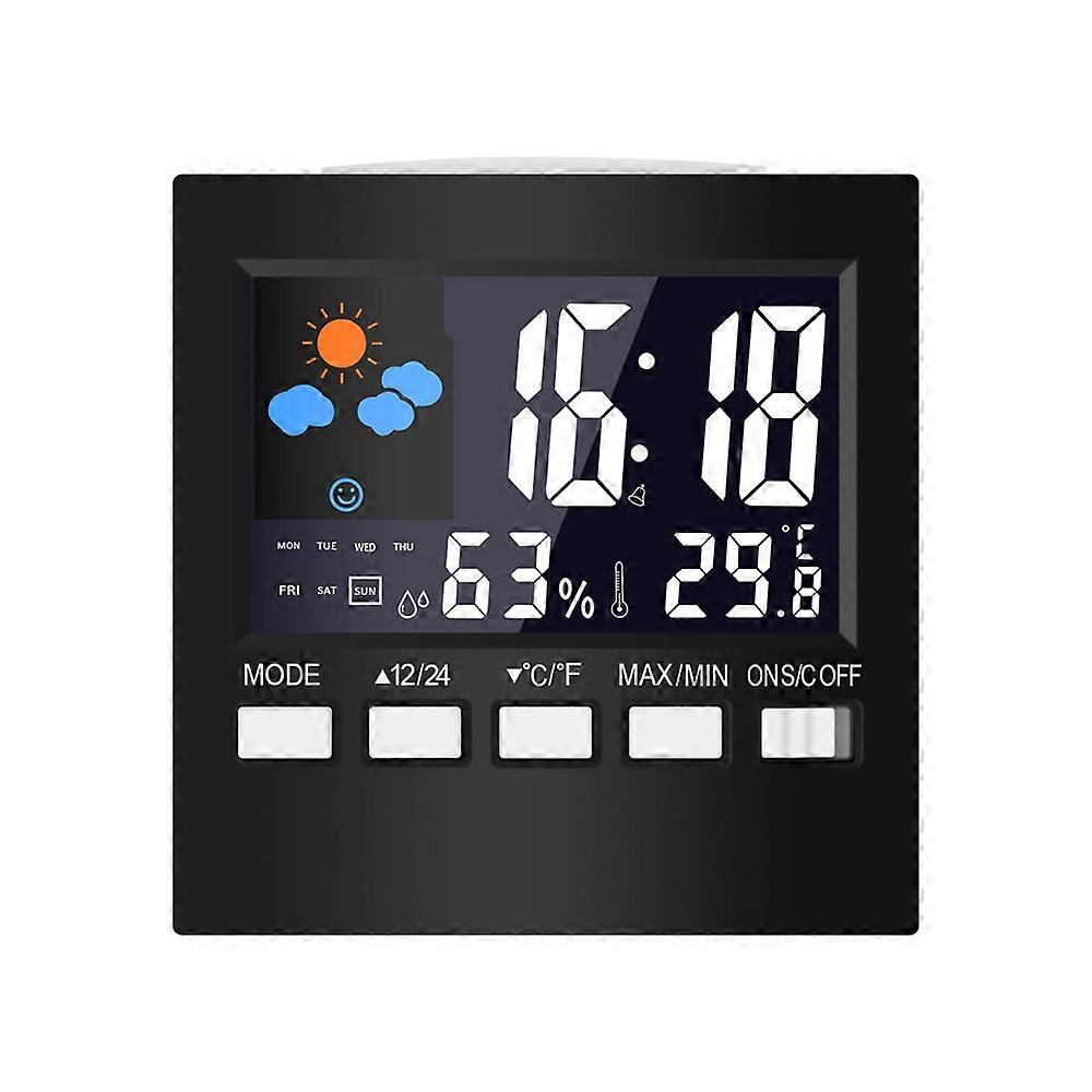 Calendar Clock Alarm LED Backlight Temperature Humidity Display Sound Control Color Screen Weather