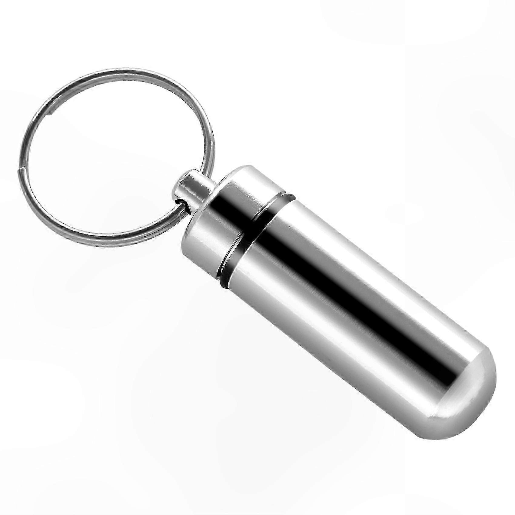 Portable Silver Pill Keychain Holder Bottle Container Capsule Case