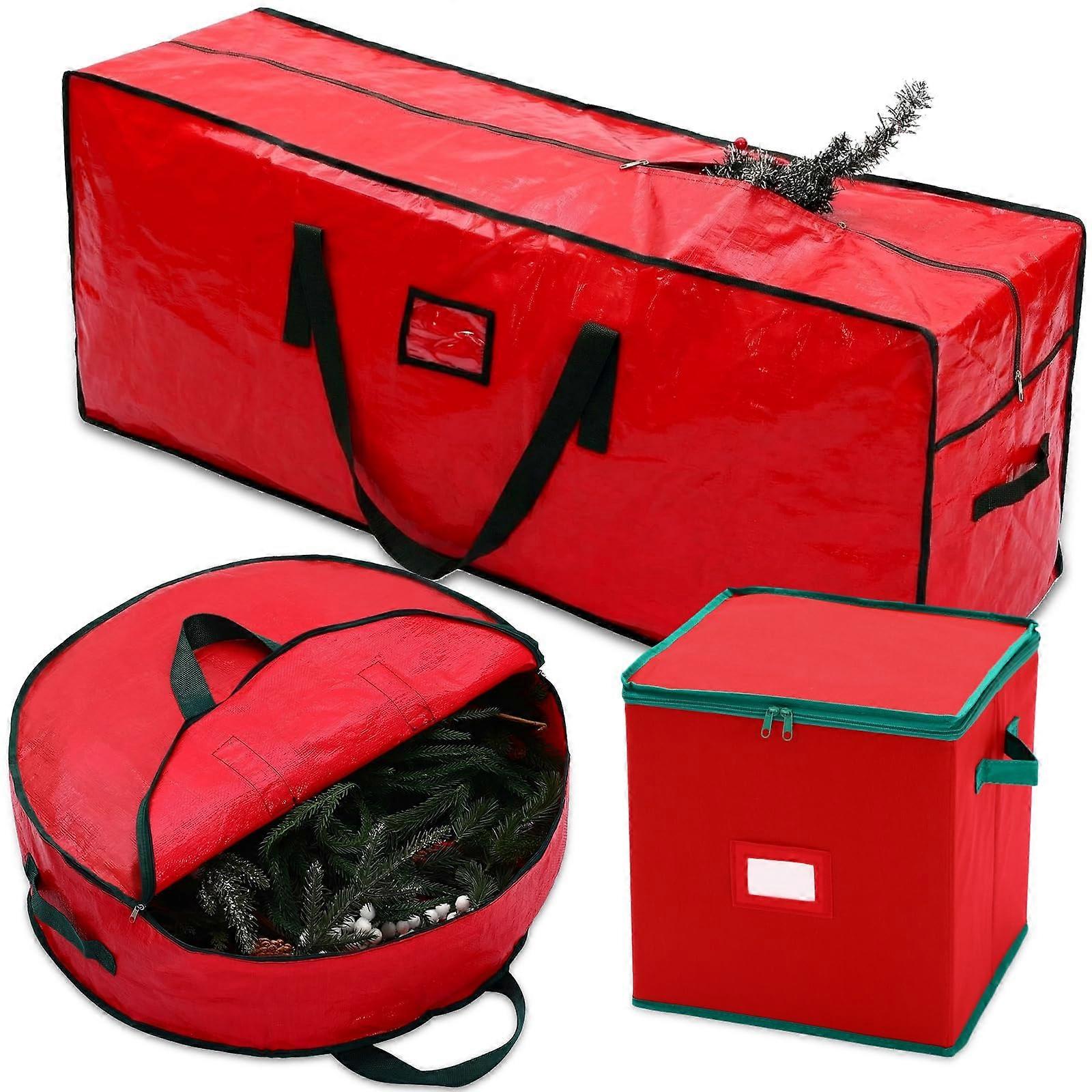 3 Pack Christmas Tree Storage Bags for 7.5 ft Artificial Tree, Waterproof with Handles, Red