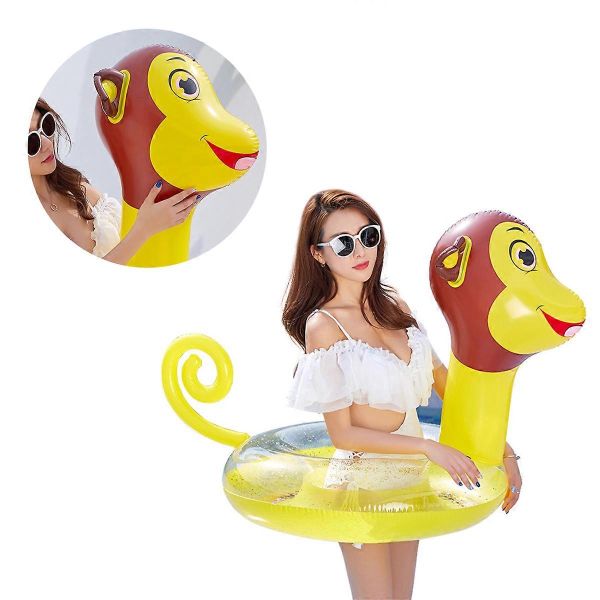Swim Ring Cartoon Monkey Pattern Adult Thickened Sequins Inflatable Summer Pool Relaxing Tool 1Pack