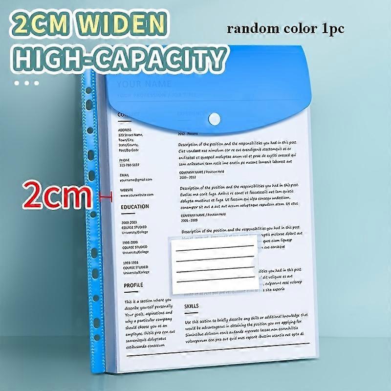A4 High-Capacity Loose Leaf File Bags with 11-Hole Binder Rings,  Expandable Button and Label Pockets for School, Home, Office
