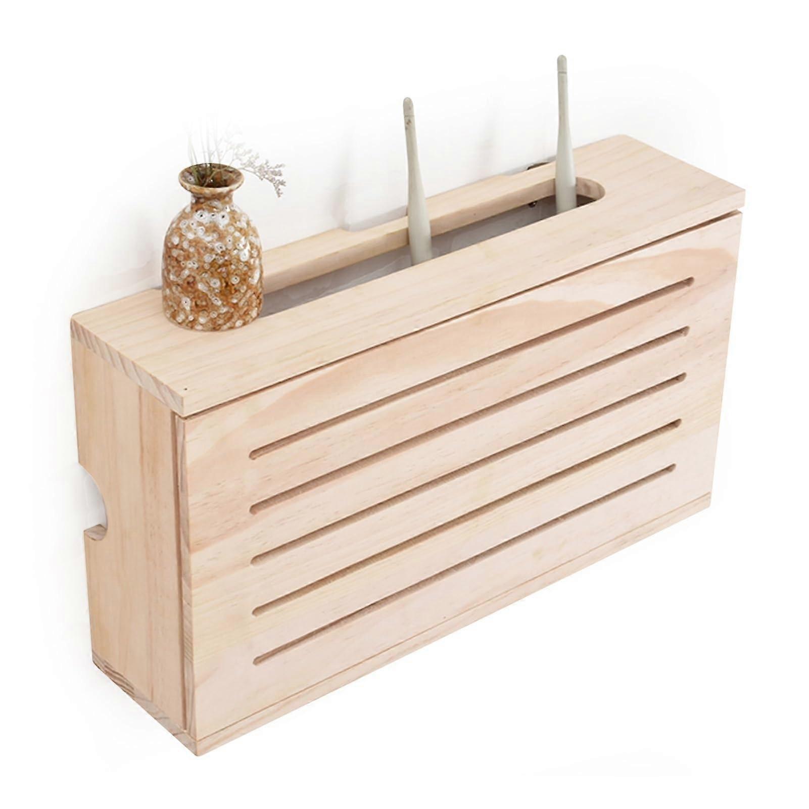 Wooden WiFi Router Storage Box Wall Mount Shelf with Cable Management for Home and Office 42cm White