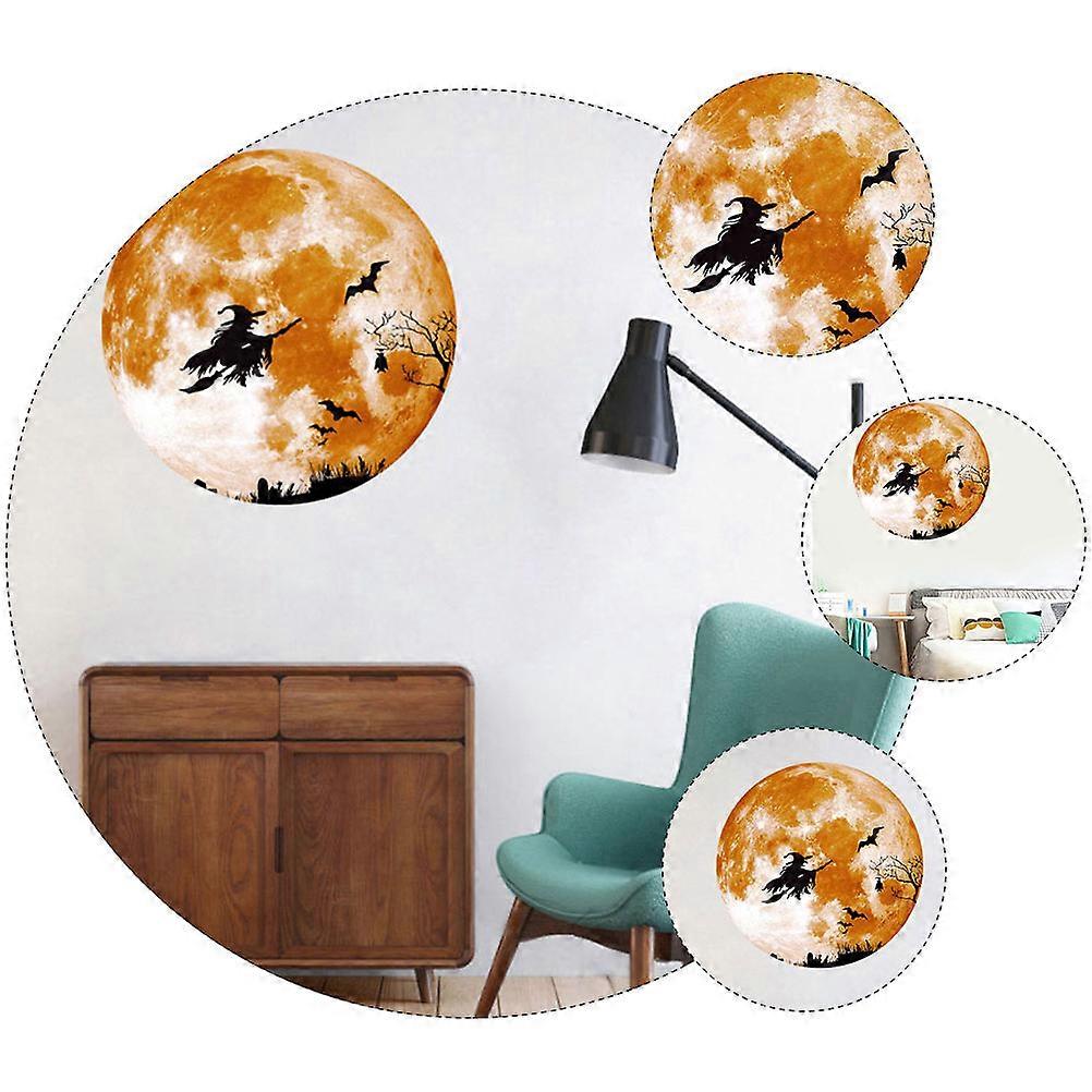 Yellow Halloween Stickers Witch Bat Pattern Wall Decals for Decoration 1Pcs