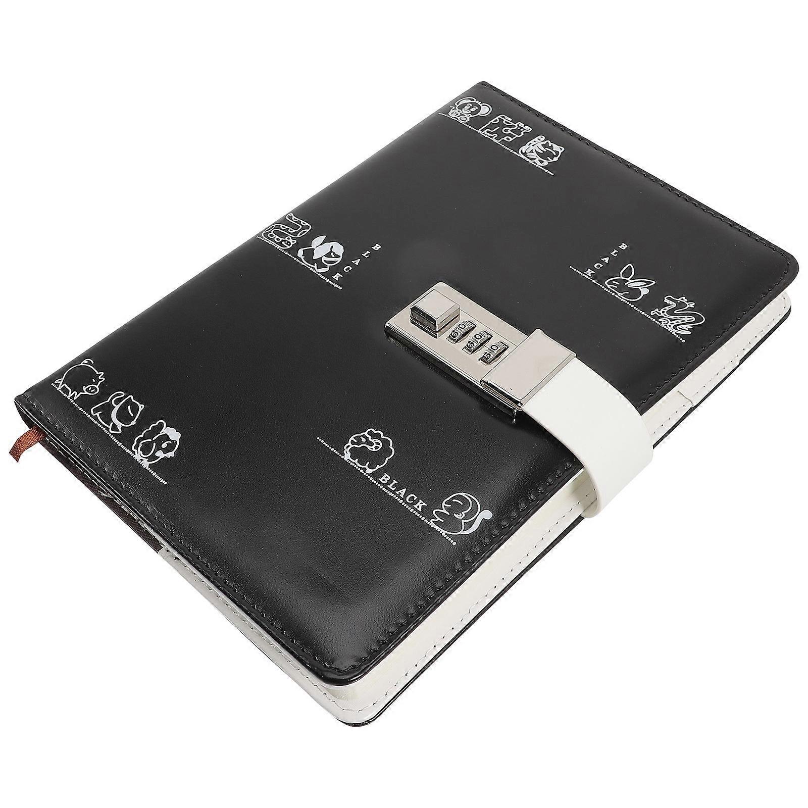 Notebook with Lock Password Notebook for Office Black PU Paper
