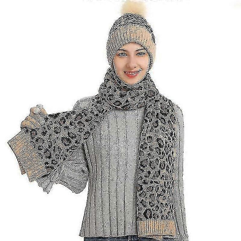 Damen Winter Strickmütze Schal Handschuhe Set