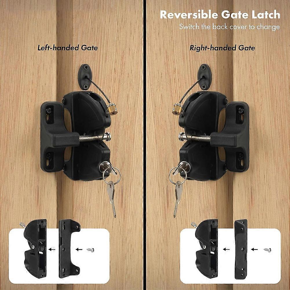Key Lockable 2 Way Gate Latch with Spring Loaded Pull Cable Key 2 Sided Gate Fence Lock for Outdoor Automatic Locking
