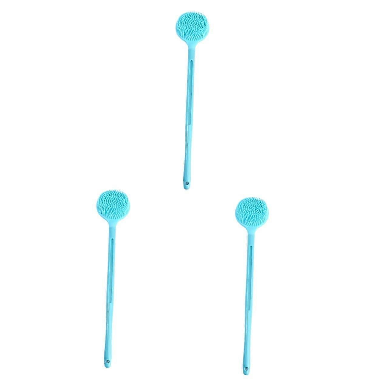 Bath Back Scrubber Set with Silicone DoubleSided Exfoliating Brush and Long Handle Loofah 3pcs