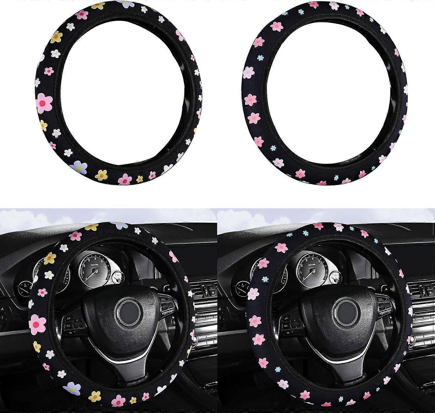 Two-Piece Universal Soft Steering Wheel Cover - Floral Pattern