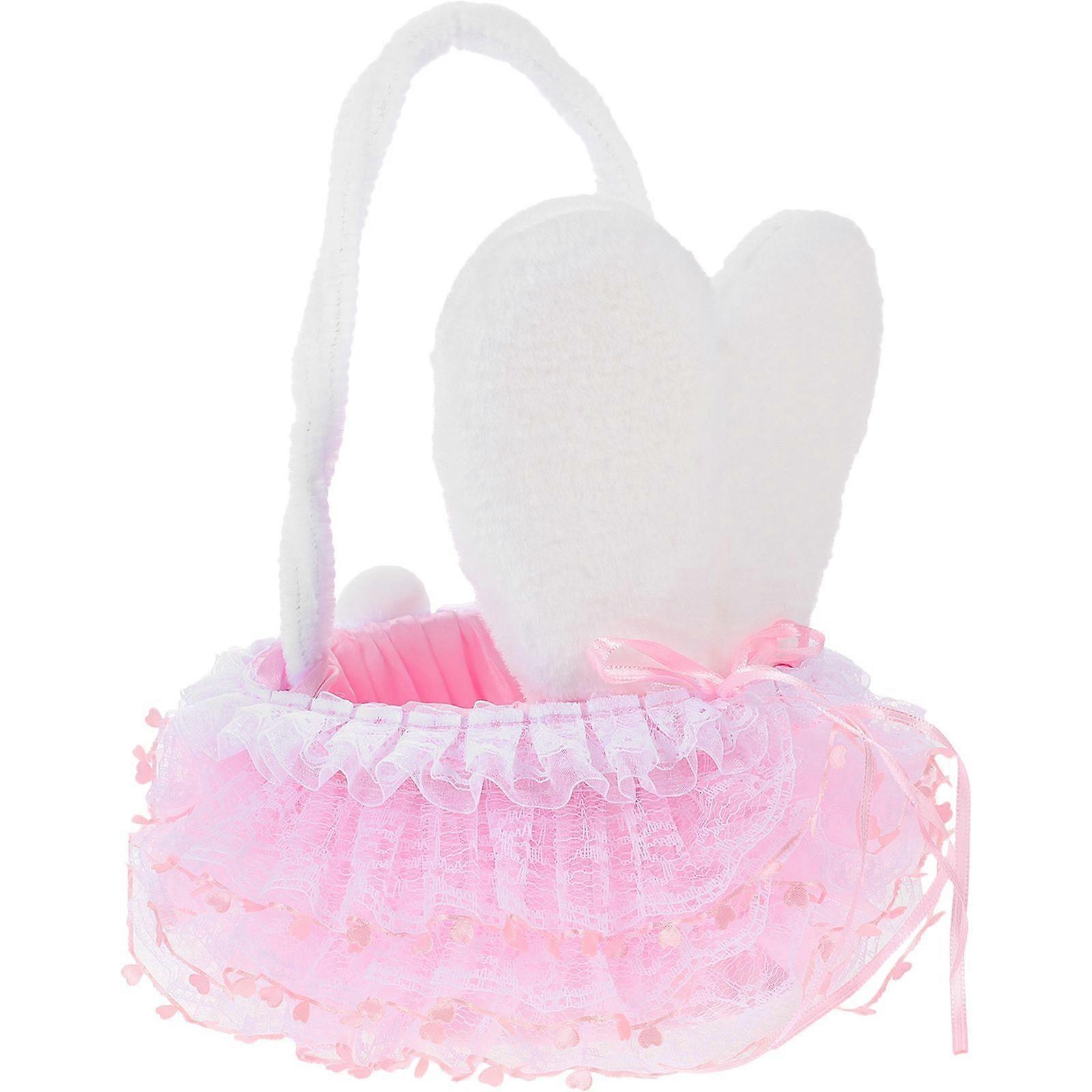 Bunny Ear Flower Girl Basket with Handle Easter Party Basket Easter Candy Basket for Easter