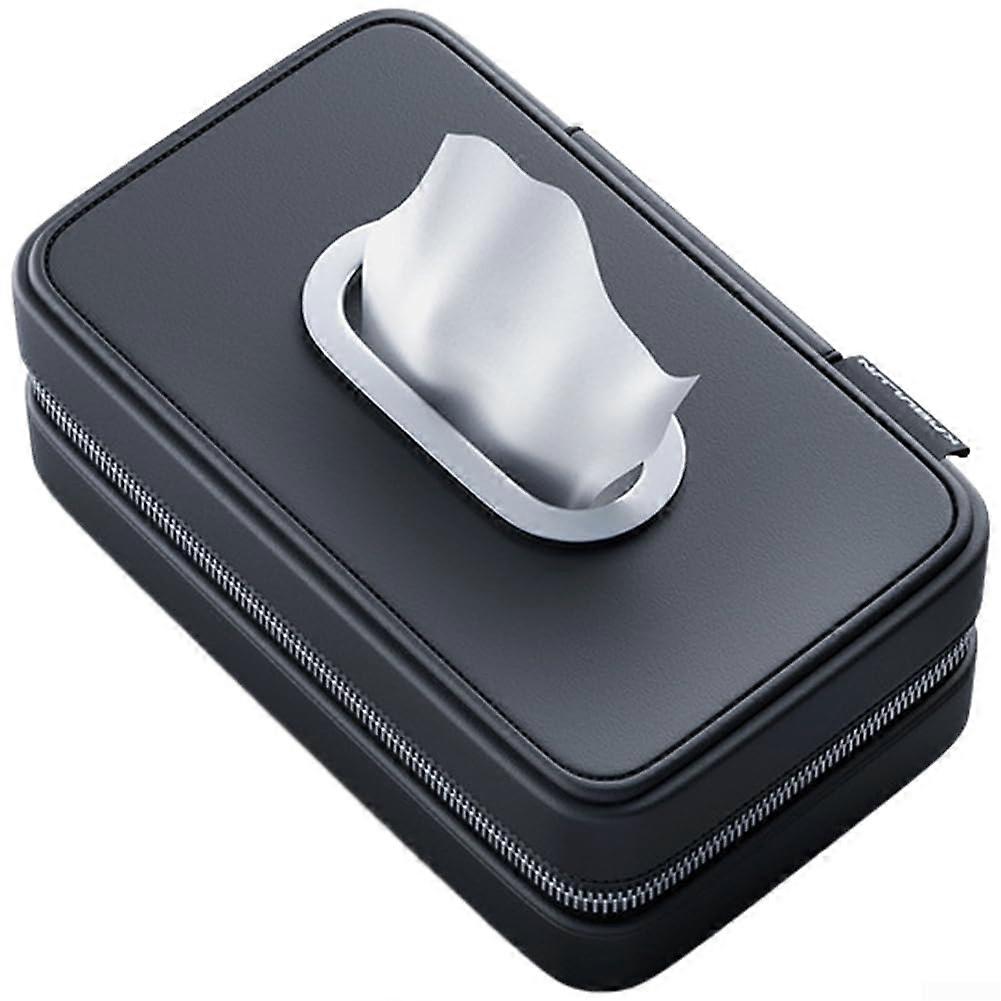 Leather Car Tissue Holder with Versatile Mounting for Sun Visor, Seat Back and Console, Compact Size