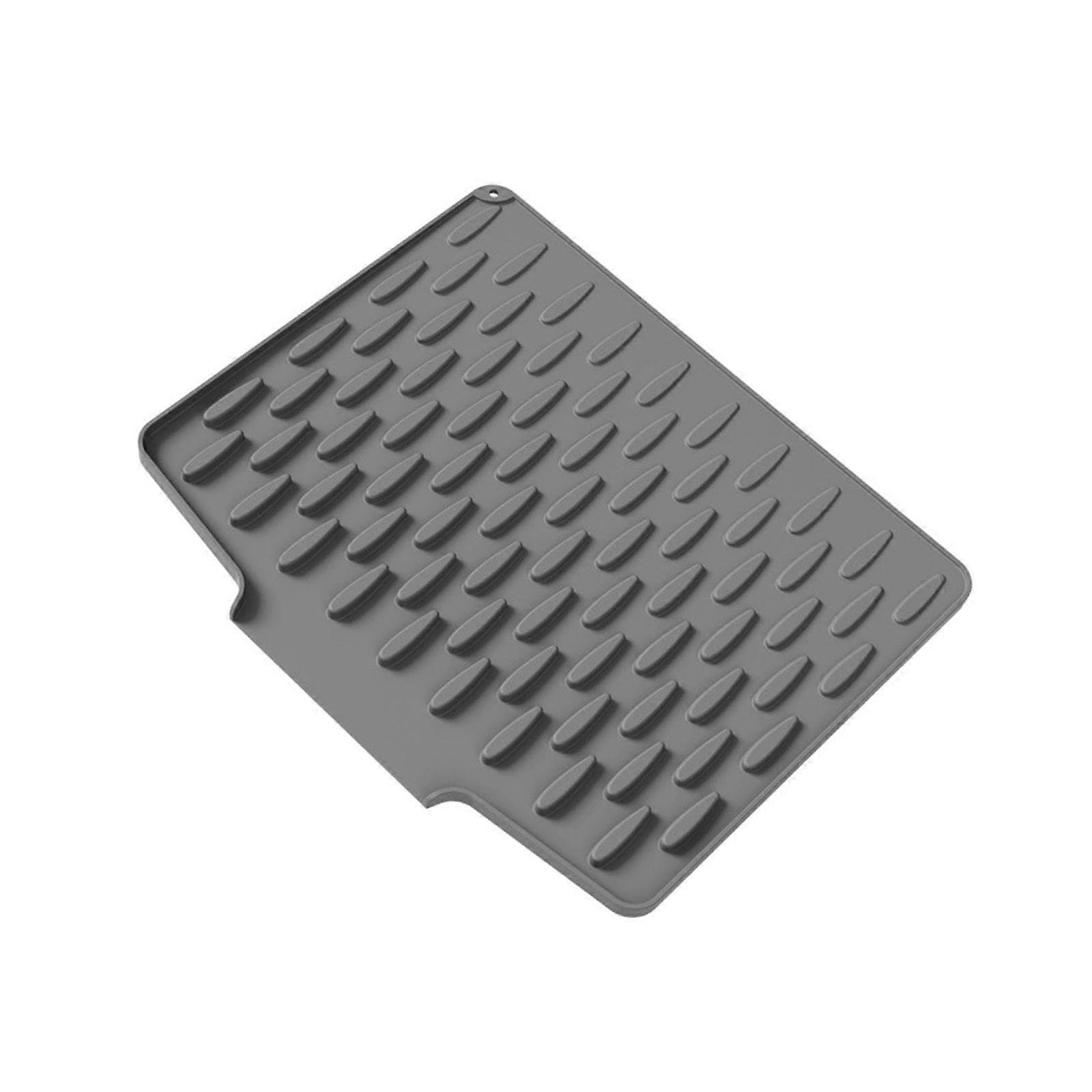 Silicone Dish Drying Mat with Sloped Drainage, NonSlip Base for Countertop Kitchen Organization, Grey