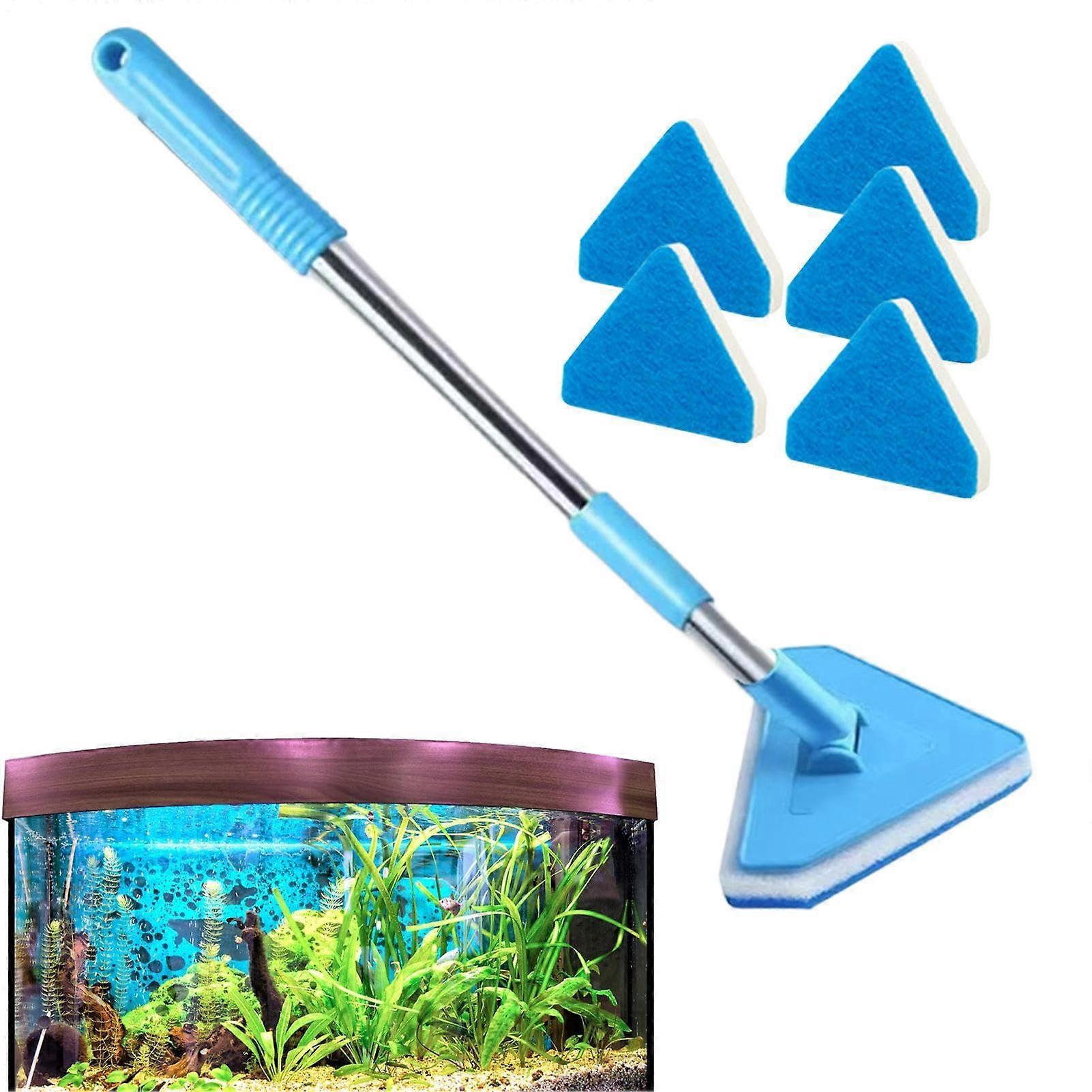 Aquarium Cleaner with Telescopic Handle, Fish Tank Scrubber Rotating Head Sponge Scraper Tool