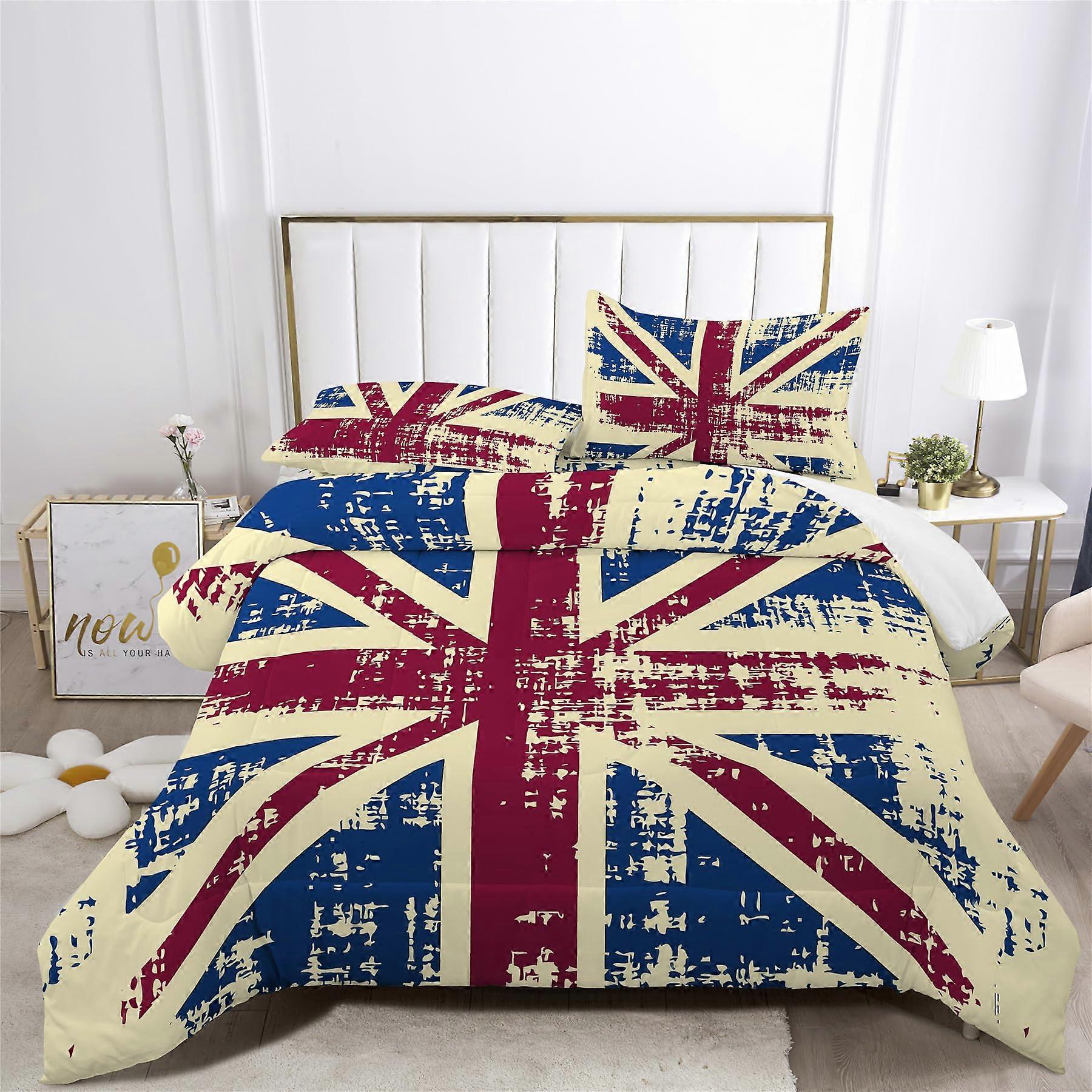 Queen Size British Flag Bedding Set 4PCS Retro Union Jack Comforter Soft Microfiber Easy Care
