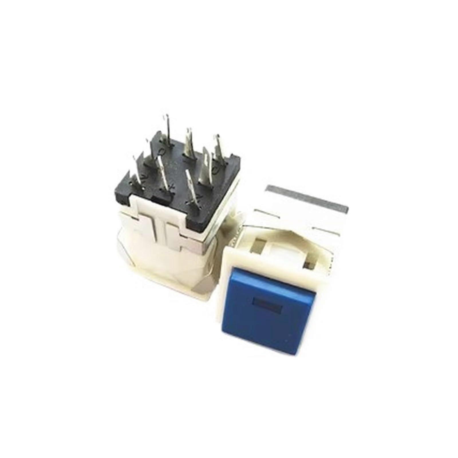 17mm Blue Square Push Button Switch KD222, SelfReset Illuminated, 3V, 8Pin Connection