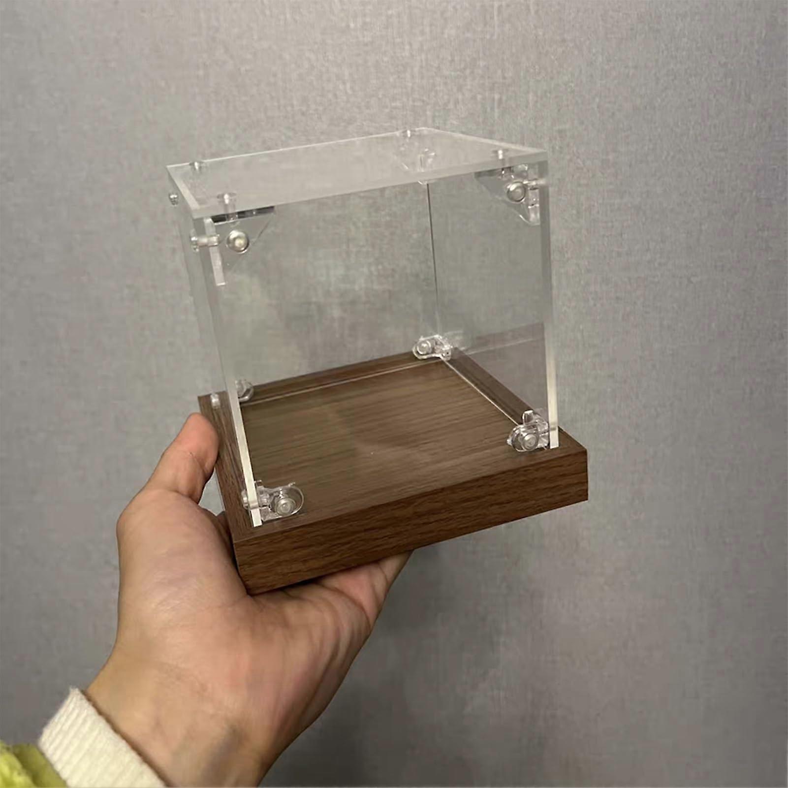 Clear Acrylic Display Case with Woodgrain Base, Stackable Dustproof Box for Collectibles 60x60x30cm