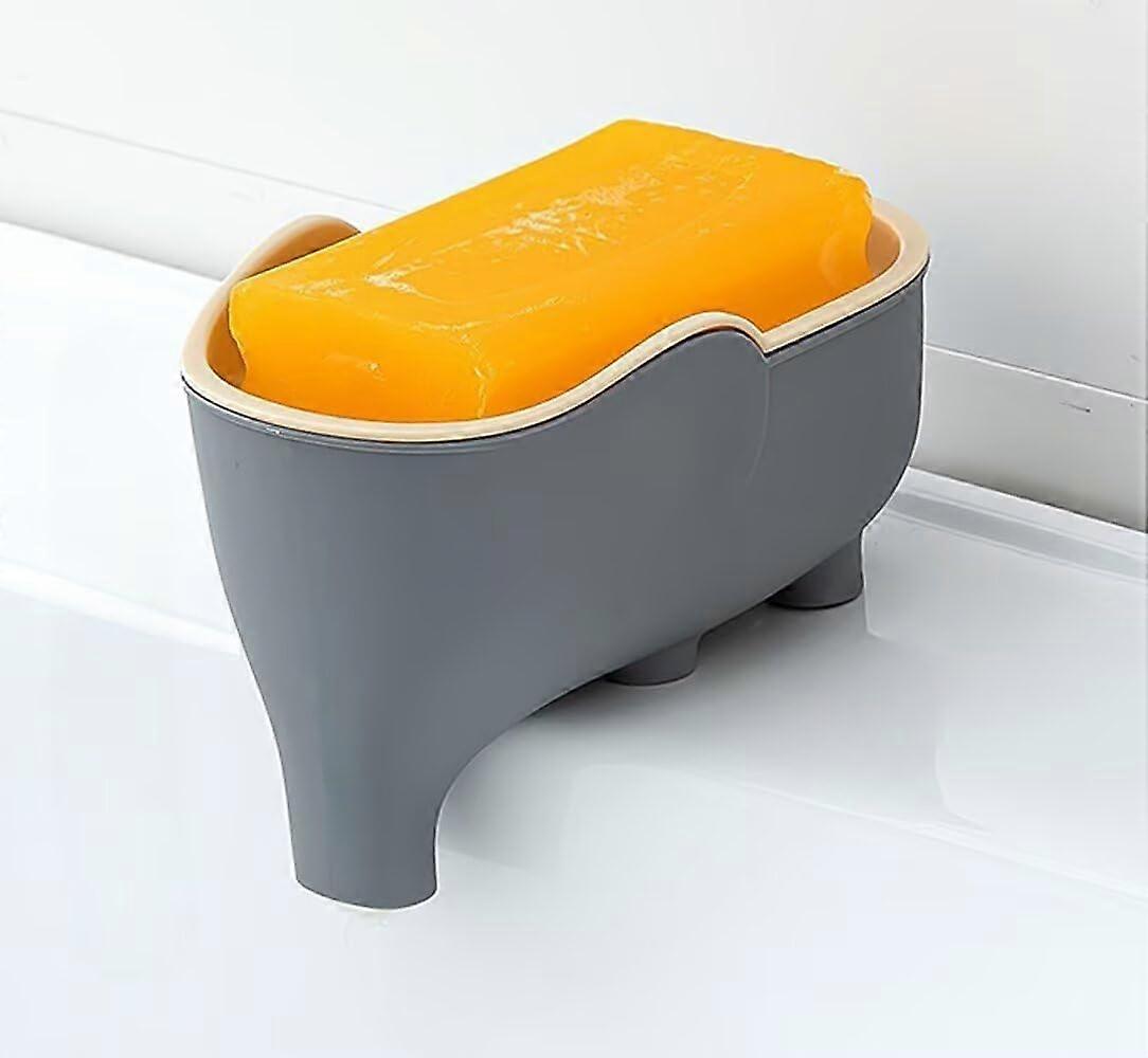 Cute Elephant Soap Dish with SelfDraining Design for Bathroom Kitchen Shower, Gray Plastic
