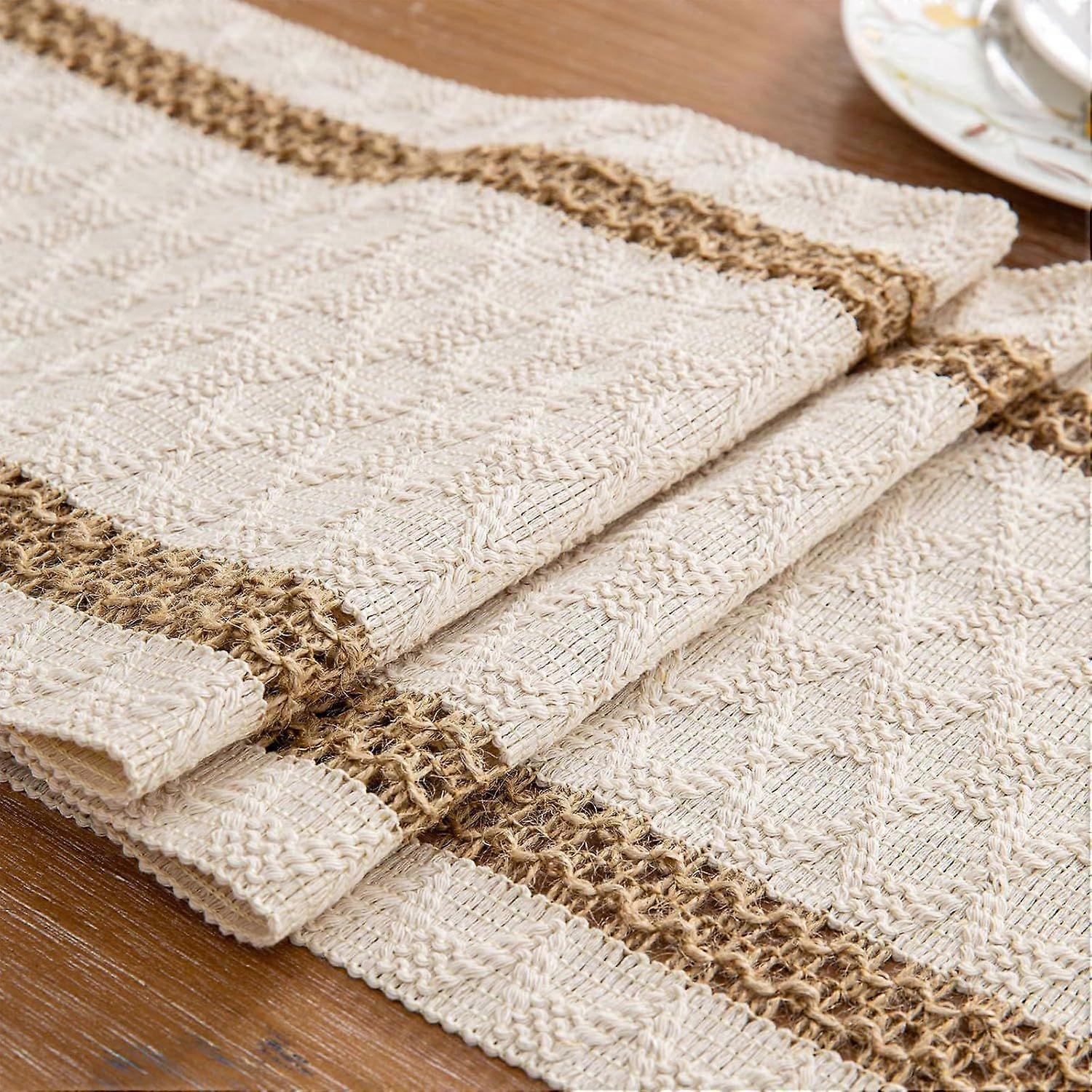 Boho Table Runner 90 Inches Long Farmhouse Macrame Table Runner Cotton Linen