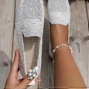 Plus size slip-on sko for kvinner, enkle flate kjøresko med elastisk kant, elegante og komfortable – hvite, størrelse 35