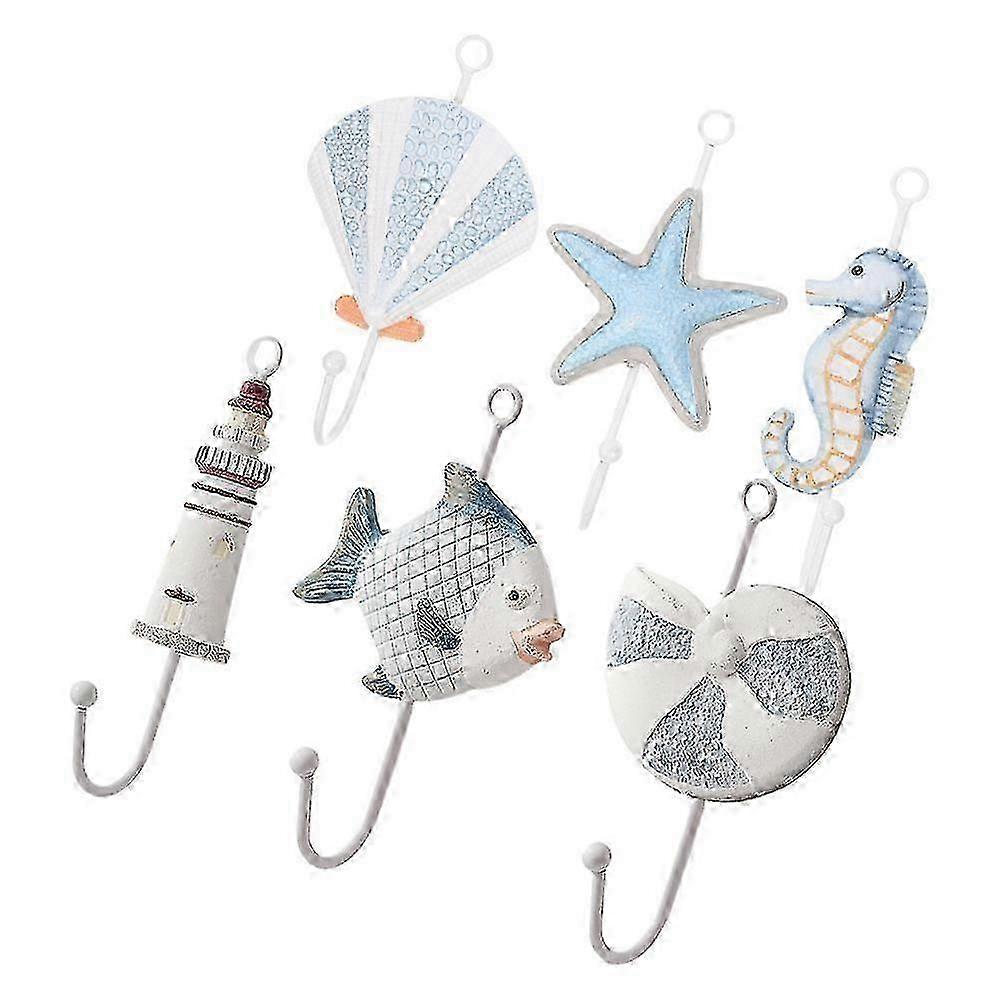 Ocean Theme Wall Hook Mediterranean Style Wall Hooks for Home 6Pcs Set