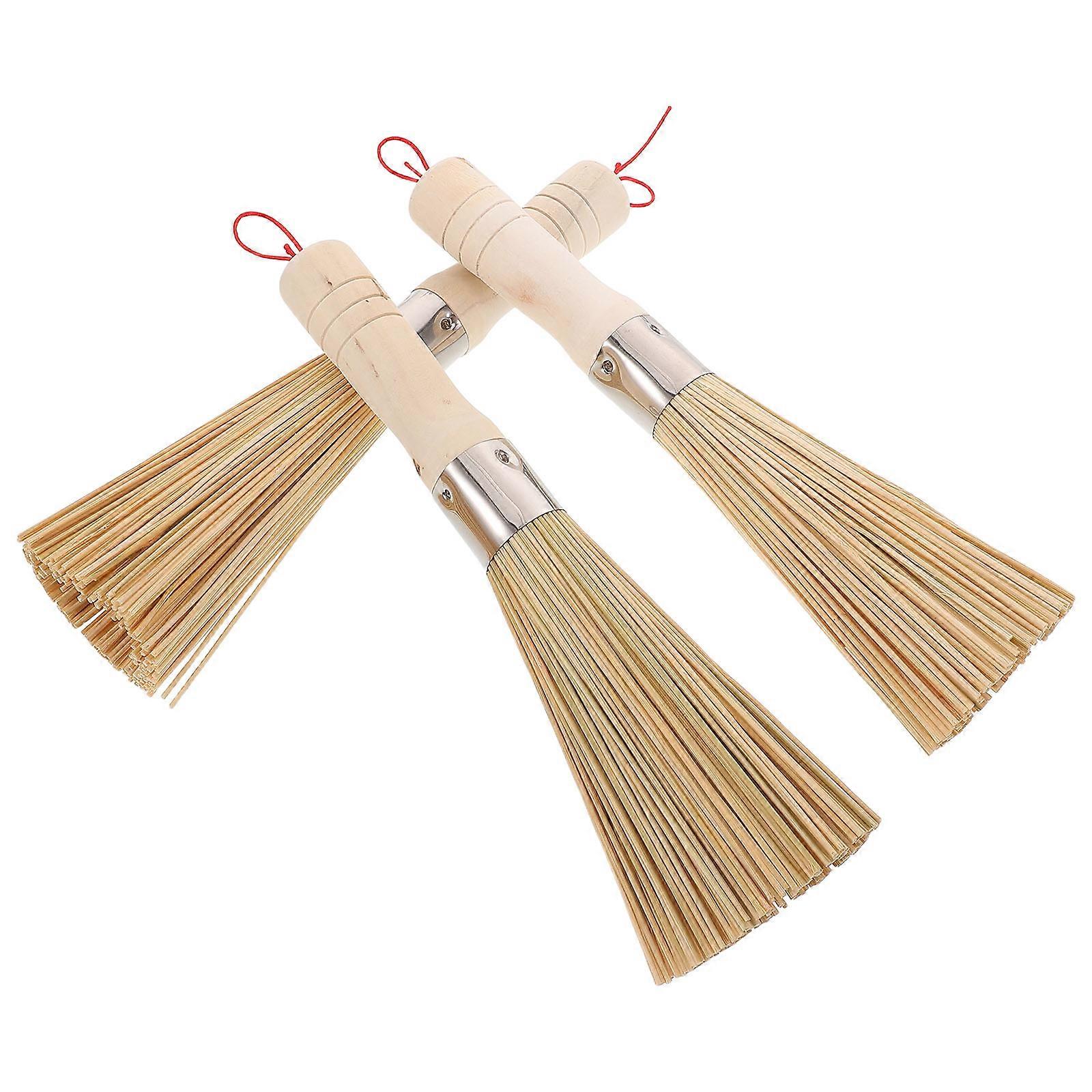 3Pcs Bamboo Pan Brush Set for Kitchen Use with Multi-Functional Cleaning