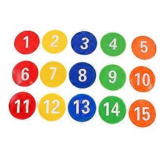 Marqueurs de taches de numéro de sport 1 à 15 marqueurs de tache de numéro de tapis avec 5 couleurs vives pour l’entraînement de football