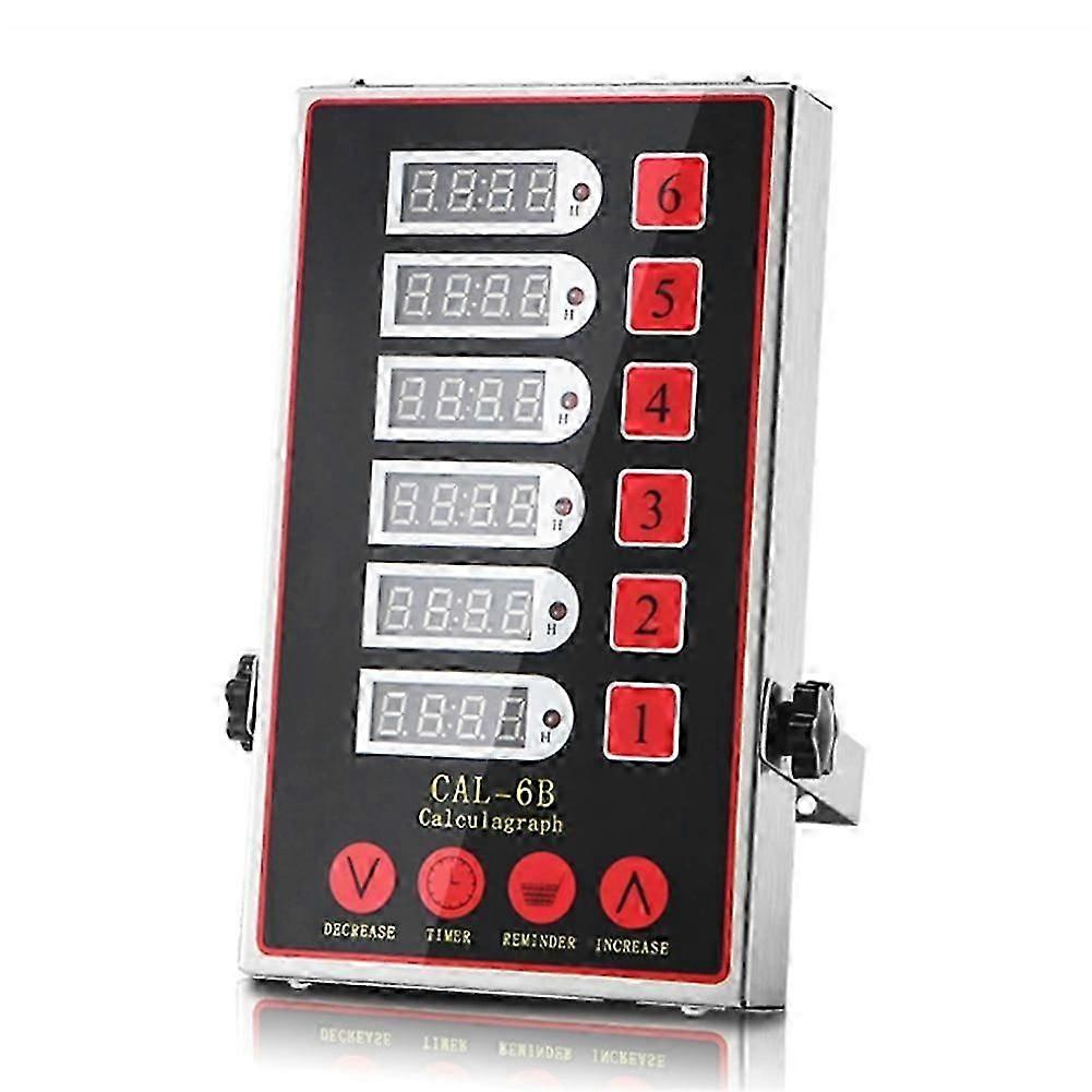 Digital kitchen timer with 6 channels, 220 V, stainless steel, countdown function with alarm for cooking processes, EU plug