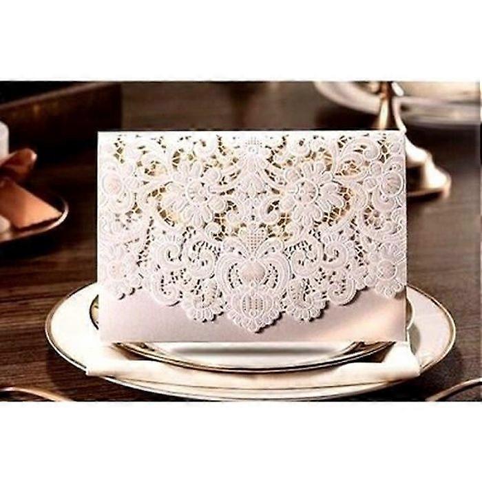 Chic Cream Lace Wedding Invitations x 10