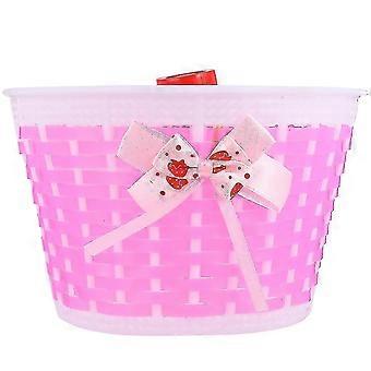 1 Conjunto Kids Bike Front Basket Plástico Desapegível Cesta de Armazenamento de Guidão Para Bike Skateboard (Cesta rosa + fita)