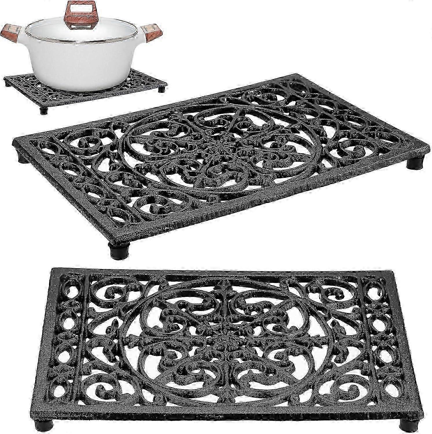 2Pcs Rectangle Cast Iron Trivet - Heat Resistant Iron
