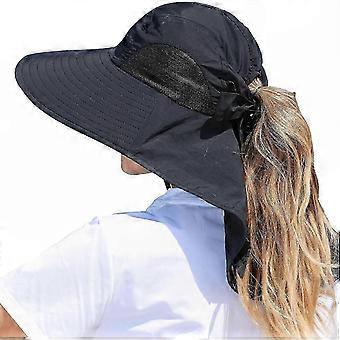 UV Protection Women's Wide Brim Sun Hat, Outdoor Fishing Hat with Ponytail Hole and Neck Flap for Beach, Hiking, Camping