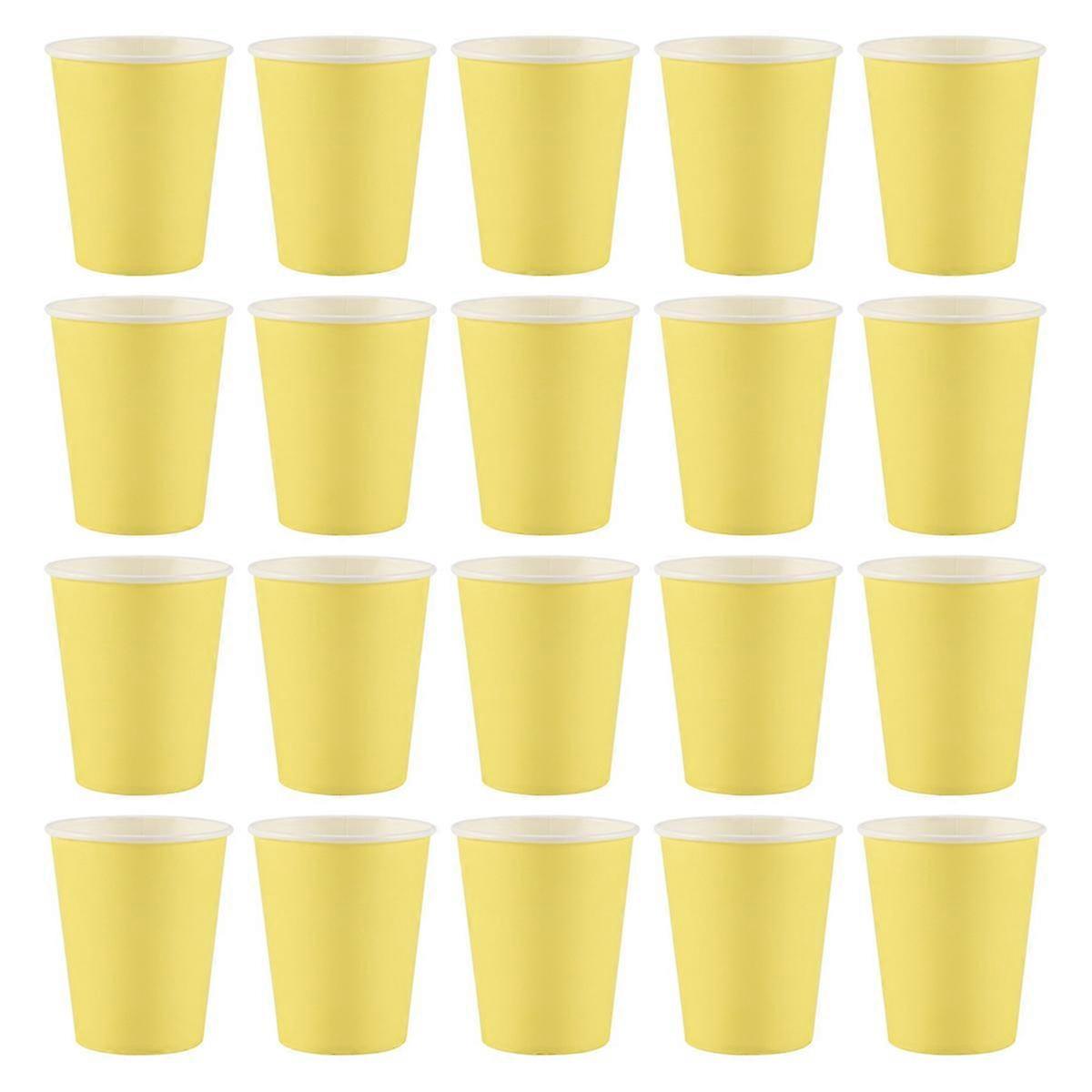 20 Paper Cups (9oz) - Plain Solid Colours Birthday Catering(yellow)