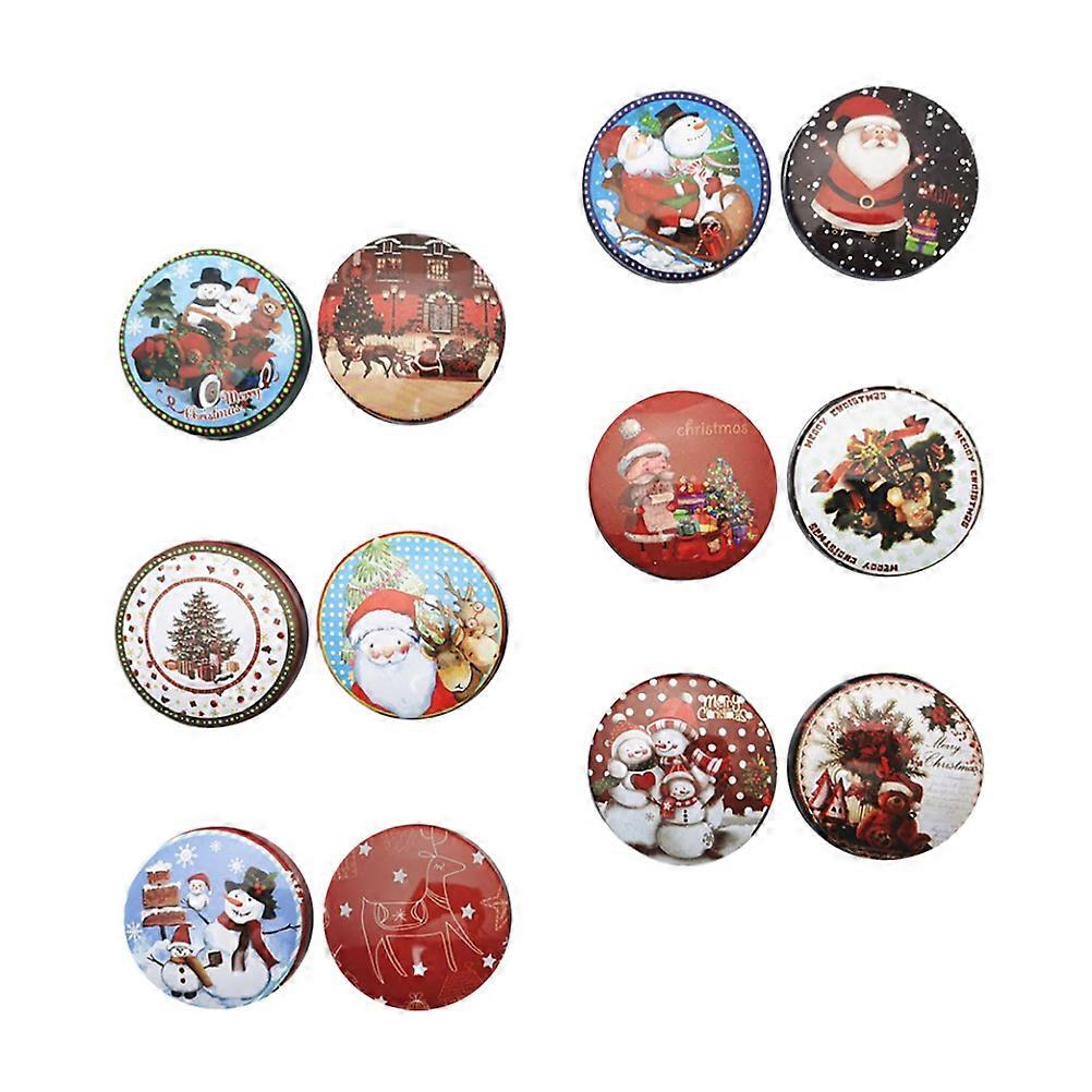 Christmas Tin Boxes Round Candy Boxes for Storage 12Pcs