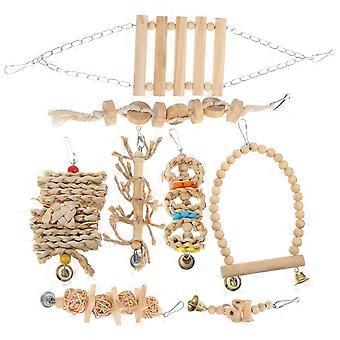 Assorted Color Parrot Bird Toy for Chewing with 8Pcs Wooden Cage Toys