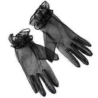 Polslange tule handschoenen, met volledige vingers, kort model, voor bruiloften en formele gelegenheden.