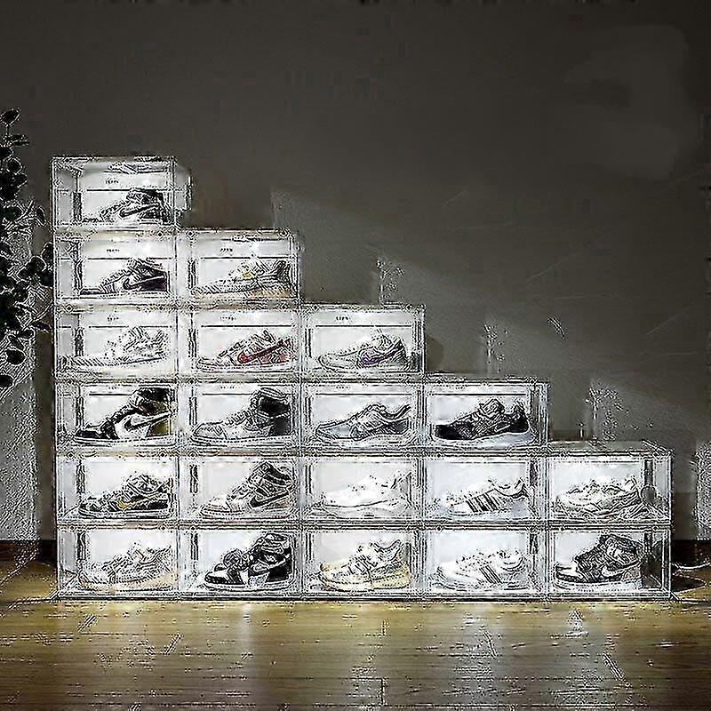 Transparent Plastic Magnetic Shoe Box with Voice Control LED Lighting Three-Speed Stackable & Foldable