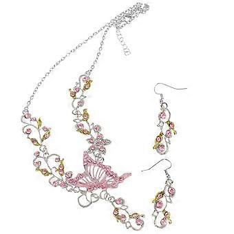 Women's Pink Flower Necklace Rhinestone Inlaid Alloy Material Gift for Her
