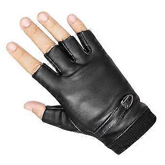 2 Paar PU Lederen Halve Vinger Handschoenen Fiets Rijden Handschoenen Winter Vissen Handschoenen Fietsen Motorfiets Handschoenen (Zwart)