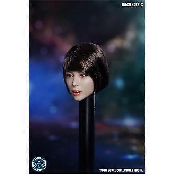 Escultura de cabeça feminina de cabelo curto em escala 1/6 com expressão realista para substituição em figuras de ação.