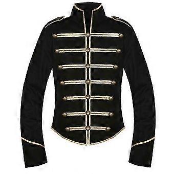 Mens Gothic Military Parade Jacket, Steampunk Costume Coat,  Black Tailored Uniform with Gold Trim,26S,26S