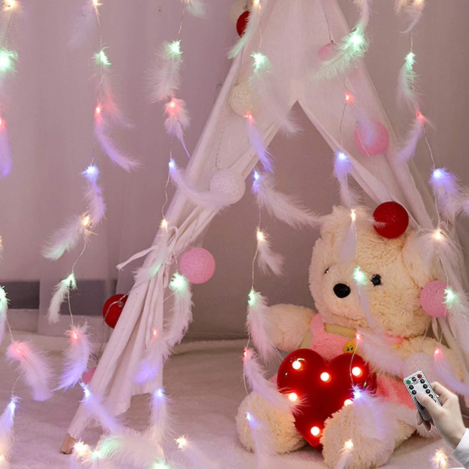 Feather String Lights, Led Decorative Lights, Remote Control Romantic Wall Hanging Curtain Decoration,feather String Lights(kui)