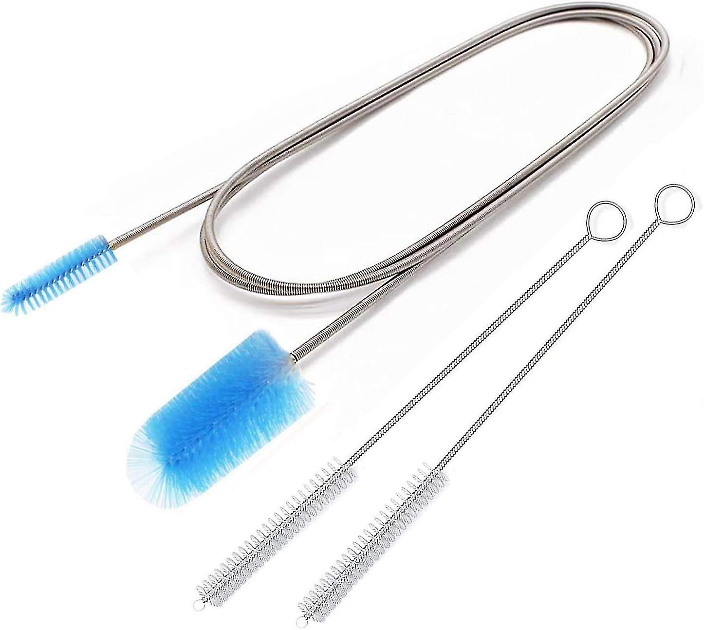 Flexible Drain Brushnylon Cleaner Double Ended Elastic Hose Pipe 67-inch And 2 Pcs 8.2-inch Straw Clea