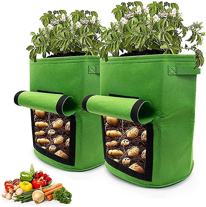 2 Potato Grow Bags, 10 Gallon Non-woven Fabric Garden Planting Bag with Handles (Green)