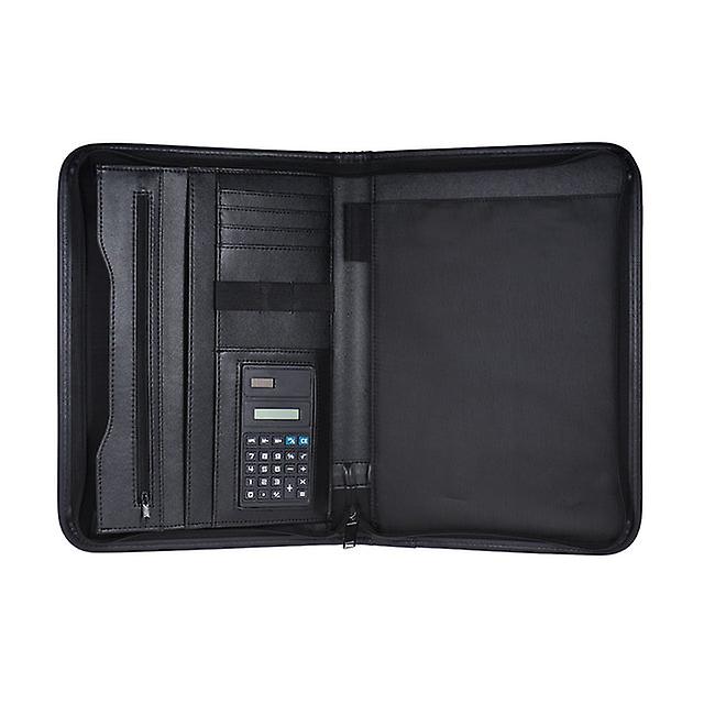 Multifunctional Professional Business Zippered Portfolio Padfolio A4 Pu Leather W/ Calculator Business Card Holder Memo Note Pad