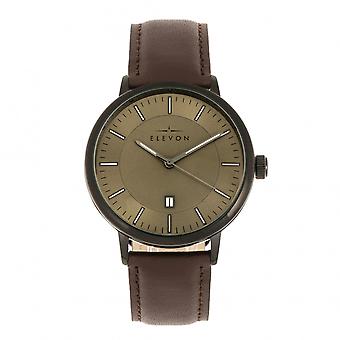 Elevon Vin Leather-Band Watch w/Date-Black/Brown